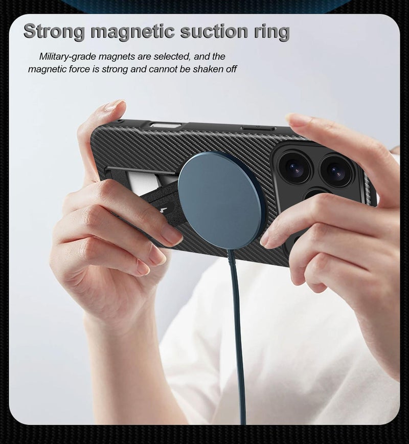 erorex For iPhone 17 Pro Max Carbon Fiber Texture MagSafe Phone Case with Holder(Purple) - Image 4