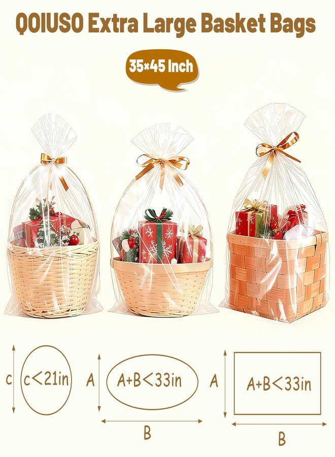 مجموعة QOIUSO من 6 أكياس هدايا كبيرة من السيلوفان، مقاس 35 × 45 بوصة - غلاف سيلوفان شفاف كبير جدًا لسلال هدايا عيد الفصح، أكياس هدايا شفافة بسماكة 2.8 مل لعيد الحب، وحفلات الزفاف، وأعياد الميلاد، وحفلات الأعياد - Image 2