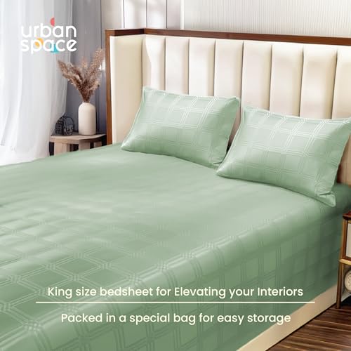 Urban Space 100% Cotton 300TC Jacquard bedsheets for King Size Bed, Pure Cotton Bedsheet King Bed, Checks bedsheet King Size with 2 Pillow Covers (108 x 108 Inches, Sage Green Checks) - Image 5