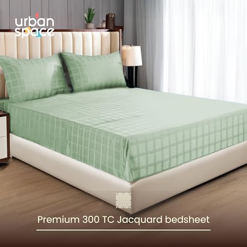 Urban Space 100% Cotton 300TC Jacquard bedsheets for King Size Bed, Pure Cotton Bedsheet King Bed, Checks bedsheet King Size with 2 Pillow Covers (108 x 108 Inches, Sage Green Checks) - Image 3