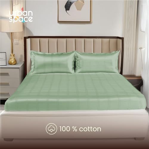Urban Space 100% Cotton 300TC Jacquard bedsheets for King Size Bed, Pure Cotton Bedsheet King Bed, Checks bedsheet King Size with 2 Pillow Covers (108 x 108 Inches, Sage Green Checks) - Image 2
