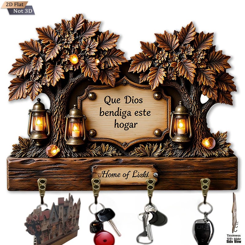 Wooden Tree Key Hook With 4 Metal Hooks For Wall Entryway Wall Decor - Image 5