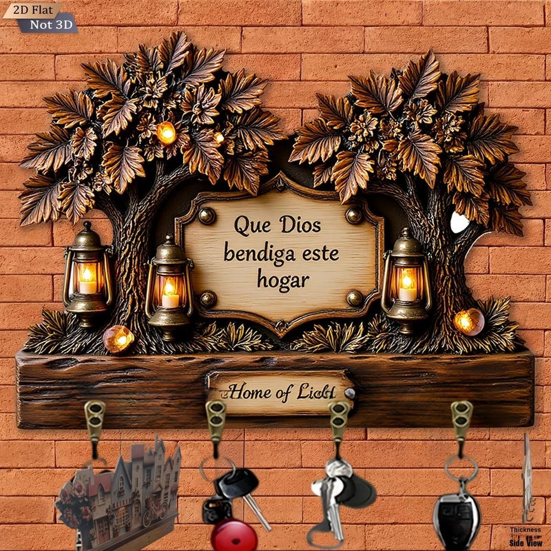 Wooden Tree Key Hook With 4 Metal Hooks For Wall Entryway Wall Decor - Image 2