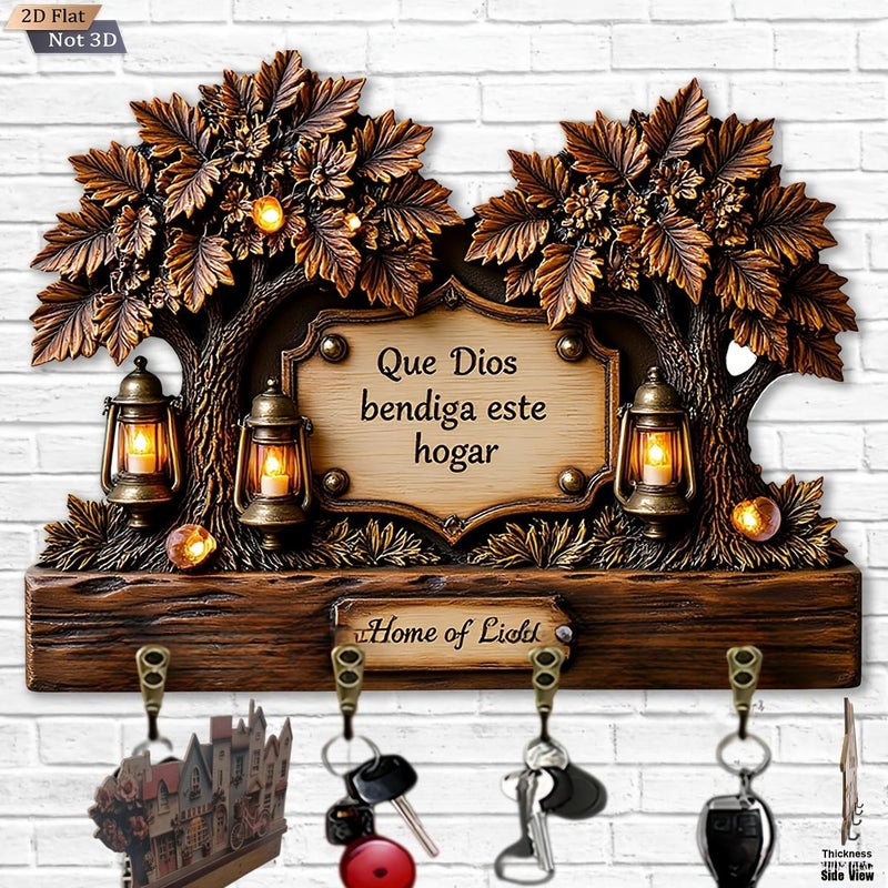 Wooden Tree Key Hook With 4 Metal Hooks For Wall Entryway Wall Decor - Image 3