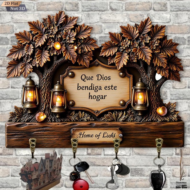 Wooden Tree Key Hook With 4 Metal Hooks For Wall Entryway Wall Decor - Image 1