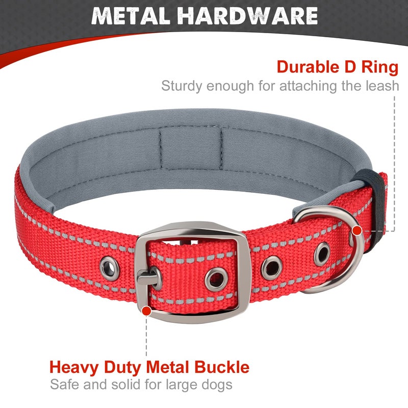 Joytale Dog Collar for Extra Large Dogs, Neoprene Padded and Adjustable, Reflective Wide Heavy Duty Pet Collars with Durable Metal Belt Buckle for Walking, Red, XL - Image 5
