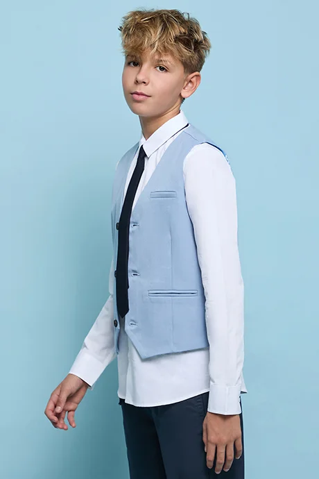 أر أند بي Solid Shirt with Waistcoat and Neck Tie