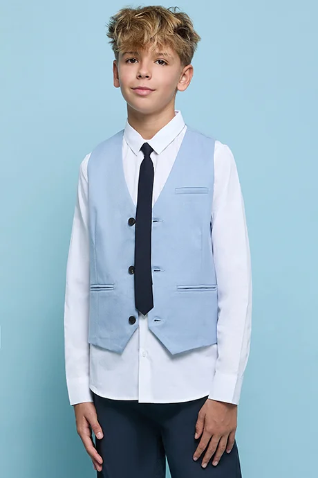 أر أند بي Solid Shirt with Waistcoat and Neck Tie