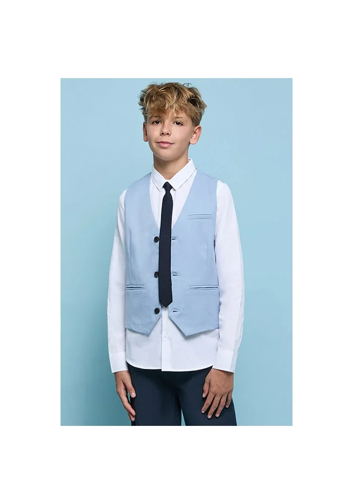 أر أند بي Solid Shirt with Waistcoat and Neck Tie