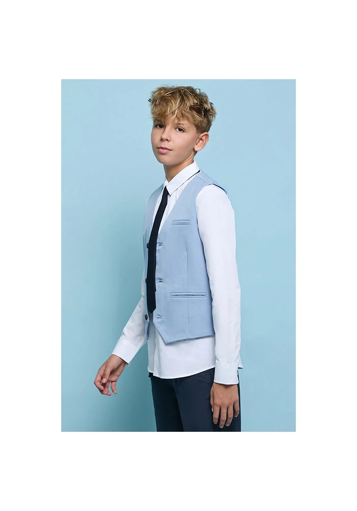 أر أند بي Solid Shirt with Waistcoat and Neck Tie