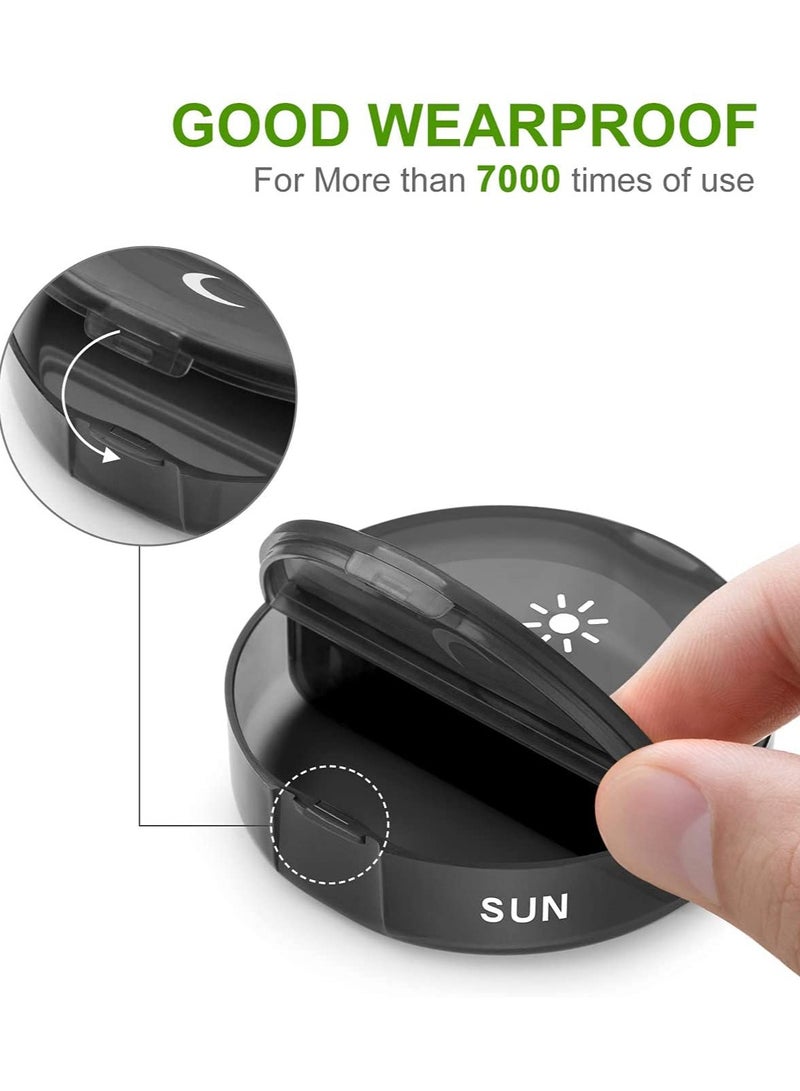 Weekly Pill Organizer 2 Times A Day, Portable Travel Round Pill Box 7 Day With Large Compartments, Portable Travel Pill Case for Vitamins, Medicine, Fish Oils, Supplements (Black) - Image 2