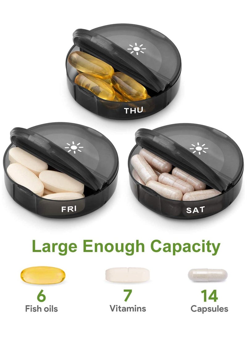 Weekly Pill Organizer 2 Times A Day, Portable Travel Round Pill Box 7 Day With Large Compartments, Portable Travel Pill Case for Vitamins, Medicine, Fish Oils, Supplements (Black) - Image 3