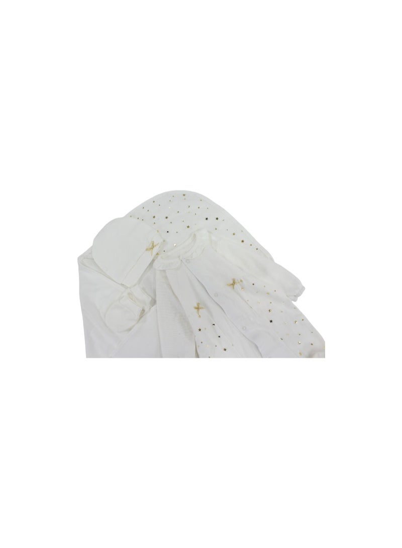 Berceau Unisex Baby Cotton Gift Clothes Box – Off-White with Golden Stars Design 4 Pcs - Image 3