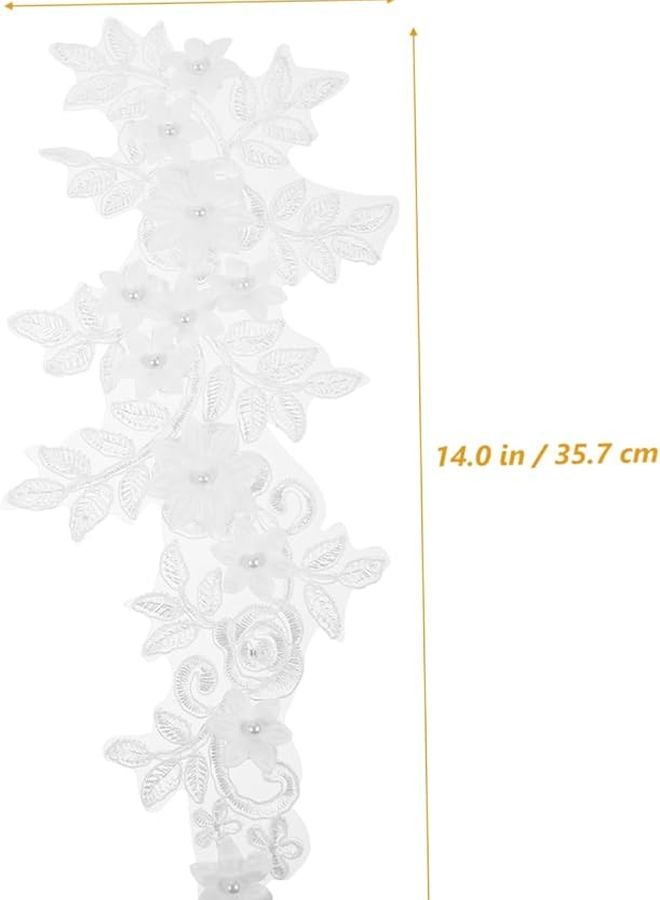 تطبيقات طوق الدانتيل بالزهرة البيضاء لتزيين فساتين الزفاف والأثواب العروس - Image 2