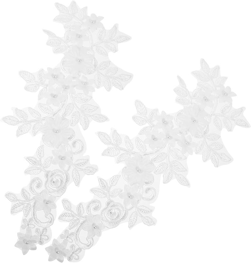 تطبيقات طوق الدانتيل بالزهرة البيضاء لتزيين فساتين الزفاف والأثواب العروس - Image 1