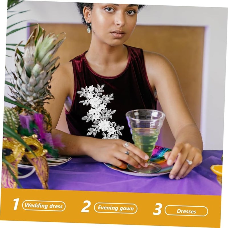 تطبيقات طوق الدانتيل بالزهرة البيضاء لتزيين فساتين الزفاف والأثواب العروس - Image 3