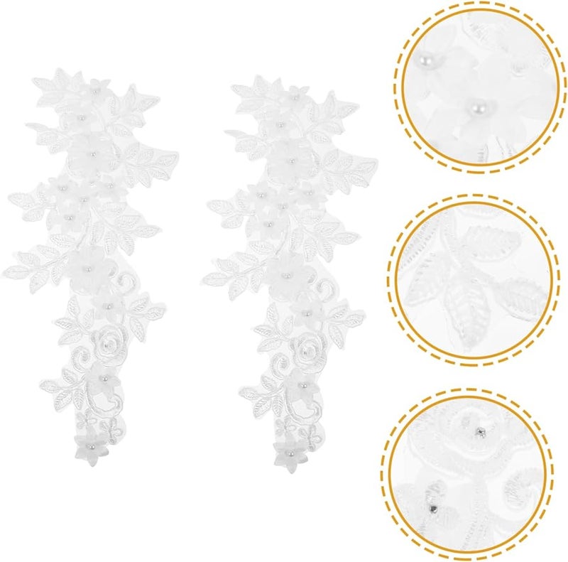 تطبيقات طوق الدانتيل بالزهرة البيضاء لتزيين فساتين الزفاف والأثواب العروس - Image 4