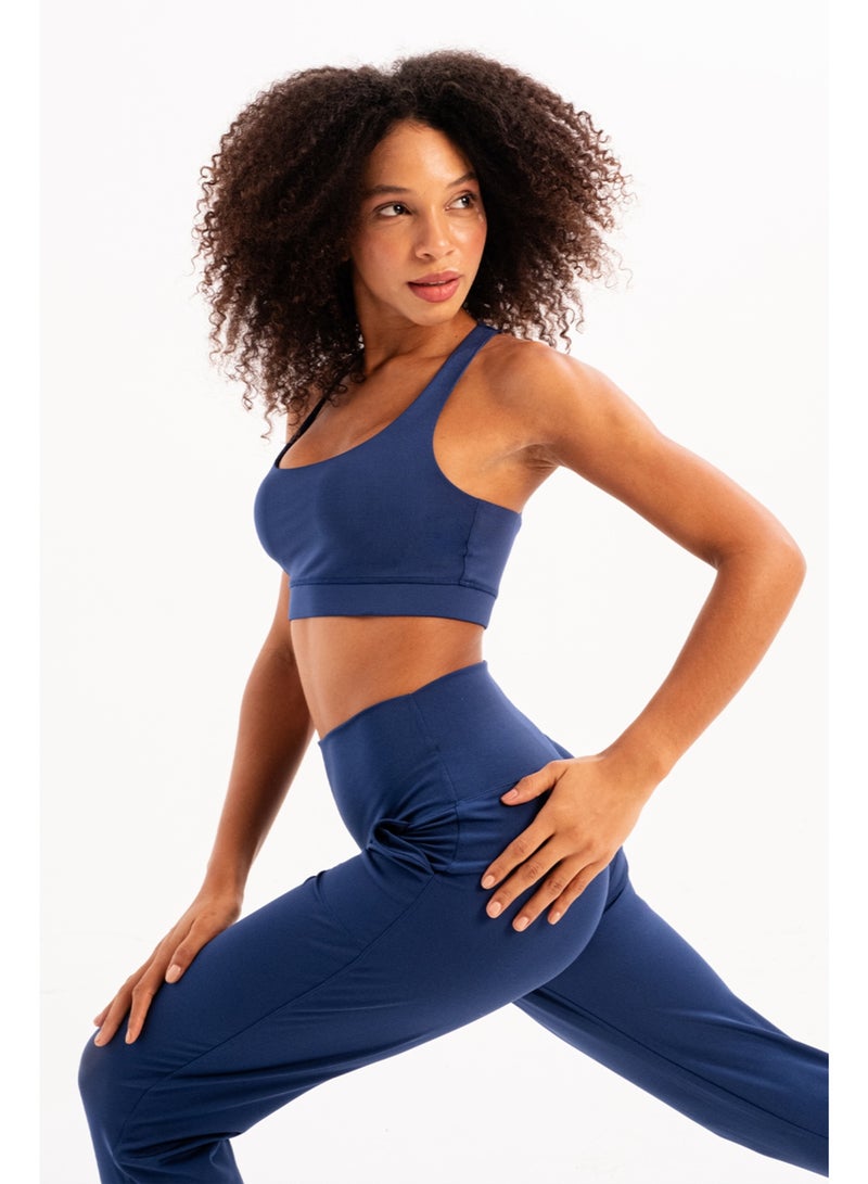 JUSTEVER High Waist Elastic Pocket Relaxed Cut Slimming Jogger Navy Blue Women's Sweatpants - Beat - Image 4