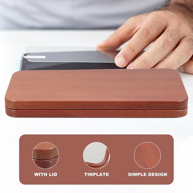 4pcs Tempered Glass Screen Protector Storage Box Tinplate Organizer with Lid Portable Sundry Phone Glass Screen Case Wood Grain Color - Image 3