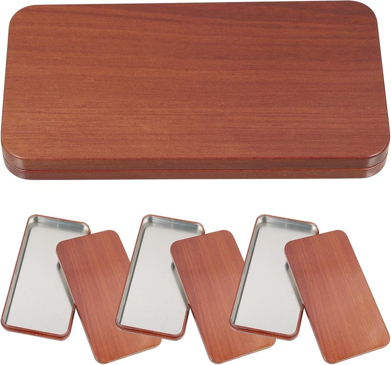 4pcs Tempered Glass Screen Protector Storage Box Tinplate Organizer with Lid Portable Sundry Phone Glass Screen Case Wood Grain Color - Image 1