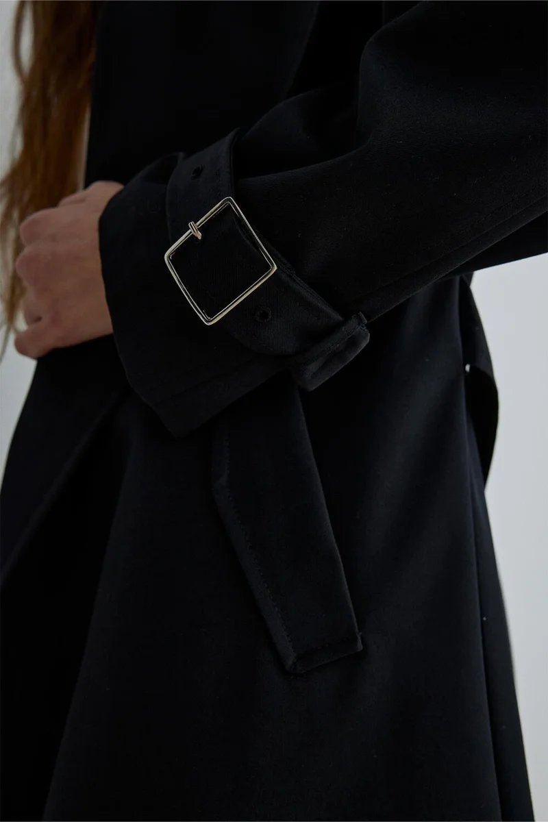 Suud Collection Saud Collection Black Rowe Gabardine Trench Coat