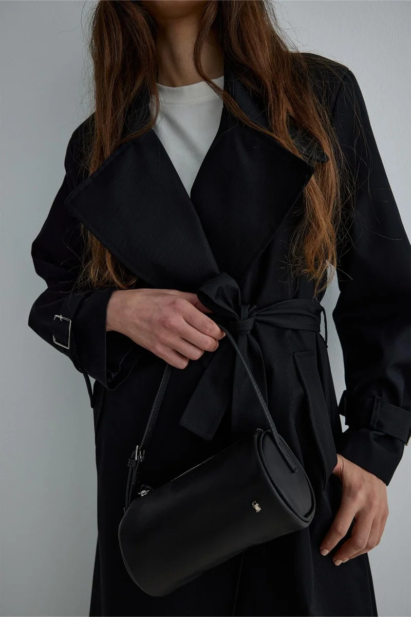Suud Collection Saud Collection Black Rowe Gabardine Trench Coat