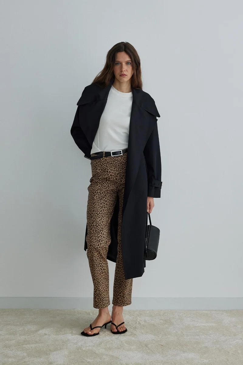 Suud Collection Saud Collection Black Rowe Gabardine Trench Coat