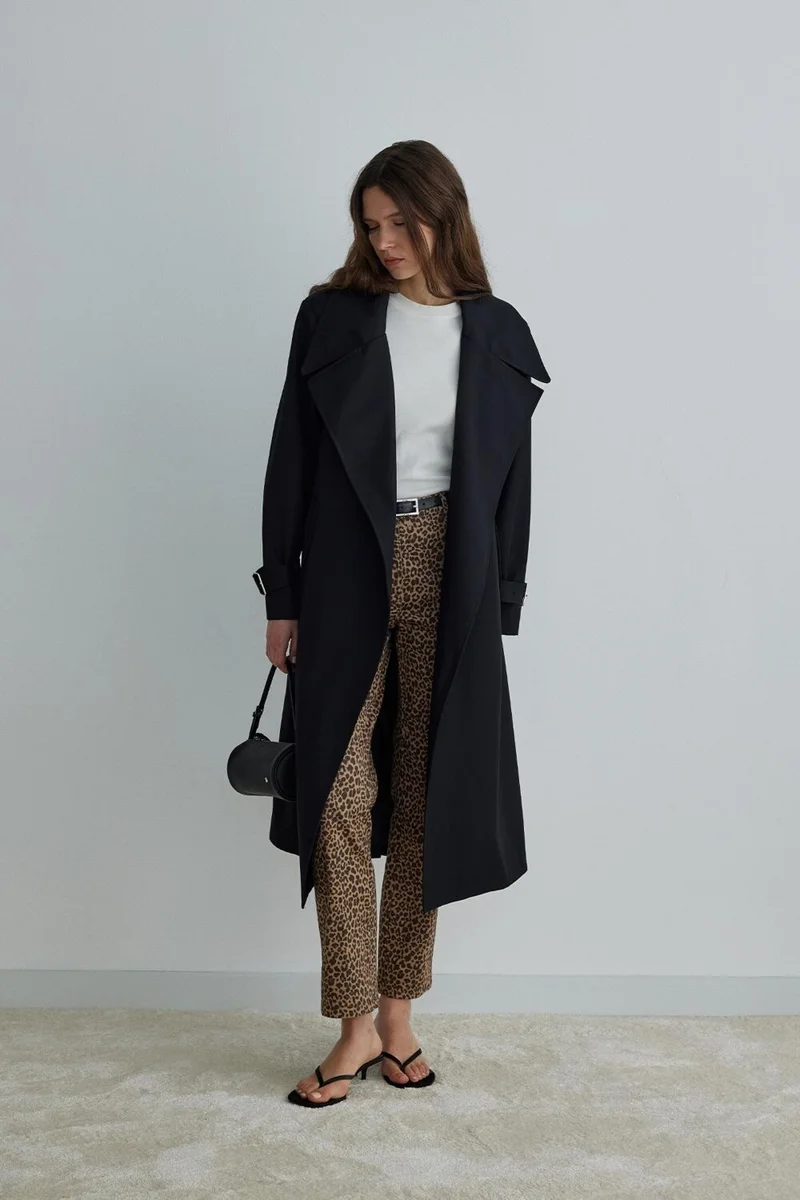 Suud Collection Saud Collection Black Rowe Gabardine Trench Coat