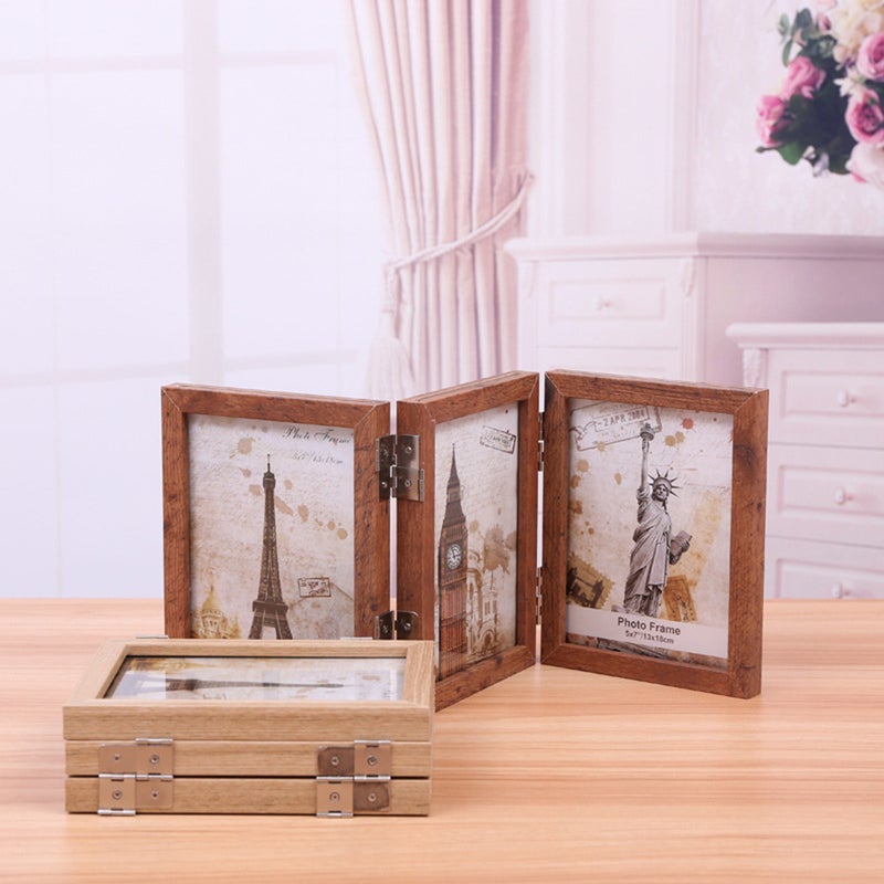 📦 إطار صور مزدوج الوجه بثلاث فتحات مقاس 5 إنش مع مفصل لعرض 6 صور بيج - Image 4