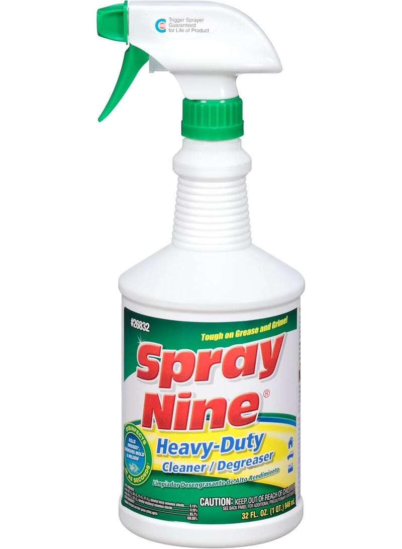 Spray Nine 26832 Heavy Duty Cleaner, Degreaser & Disinfectant for Kitchens, Bathrooms, Yard Equipment, Automotive & Industrial 32 Fl Oz. (Pack of 1) - Image 1