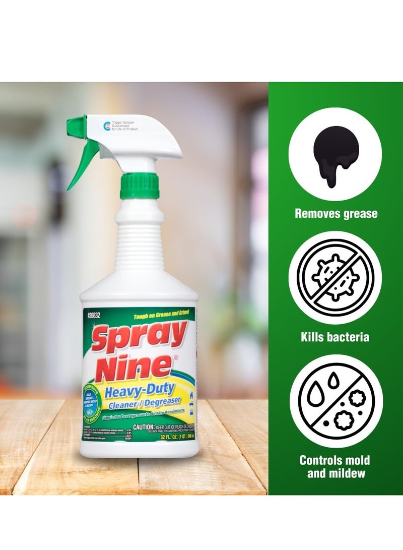 Spray Nine 26832 Heavy Duty Cleaner, Degreaser & Disinfectant for Kitchens, Bathrooms, Yard Equipment, Automotive & Industrial 32 Fl Oz. (Pack of 1) - Image 2