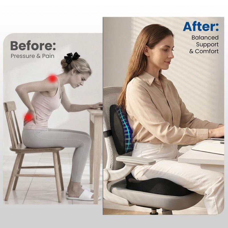 Hsypti Seat Cushion Lumbar Support Pillow for Office Chair, X Large Memory Foam Chair Cushions for Sciatica Tailbone Pain Relief Coccyx Pad for Wheelchair, Car, Home, Office, Desk - Image 3