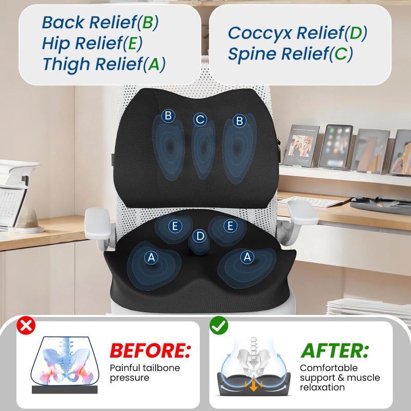 Hsypti Seat Cushion Lumbar Support Pillow for Office Chair, X Large Memory Foam Chair Cushions for Sciatica Tailbone Pain Relief Coccyx Pad for Wheelchair, Car, Home, Office, Desk - Image 4