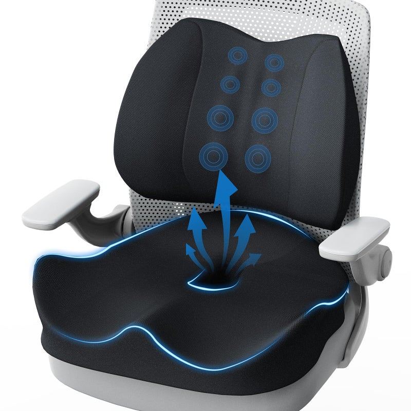 Hsypti Seat Cushion Lumbar Support Pillow for Office Chair, X Large Memory Foam Chair Cushions for Sciatica Tailbone Pain Relief Coccyx Pad for Wheelchair, Car, Home, Office, Desk - Image 1