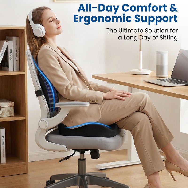 Hsypti Seat Cushion Lumbar Support Pillow for Office Chair, X Large Memory Foam Chair Cushions for Sciatica Tailbone Pain Relief Coccyx Pad for Wheelchair, Car, Home, Office, Desk - Image 2