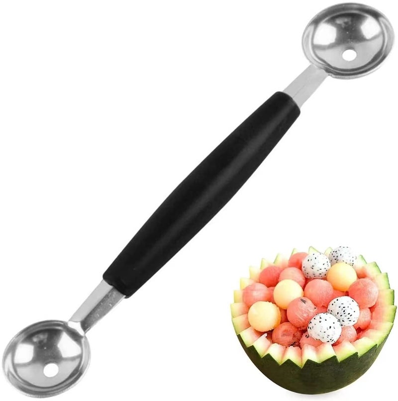 DoubleSided Fruit Melon Baller Spoon 2 in 1 Stainless Steel Melon Ballers Melon Scoop for Watermelon Cantaloupe Ice Cream18cm BlackSilver