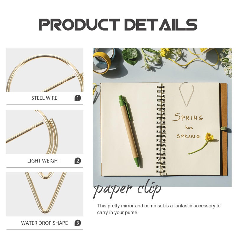 Gold Waterdrop Paper Clips 10pcs Metal Binder Clips for Bills Office Desk Organization - Image 4