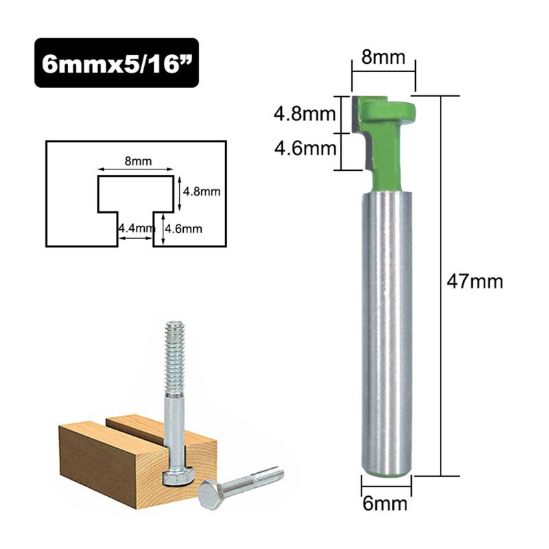 Keyhole Router Bits Set 6mm Shank 5/16 3/8& 1/2 Inch Diameter for Wood Hex Bolt T-Track Slotting Milling Cutters Set - Image 3