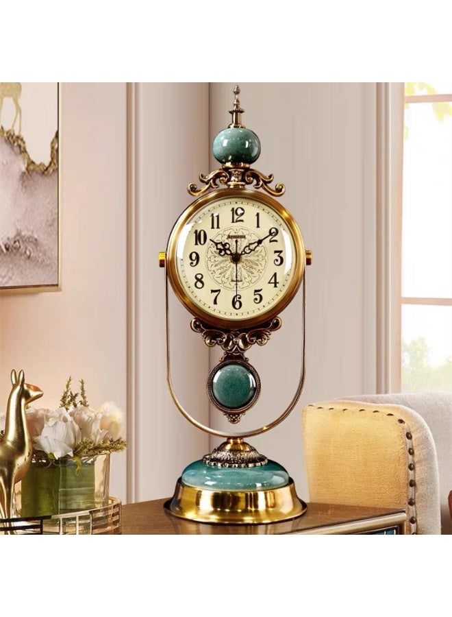 أولودينيز  ساعة ملكية – ساعة طاولة معدنية فاخرة بتفاصيل من اليشم للزينة والهدايا  - Image 1