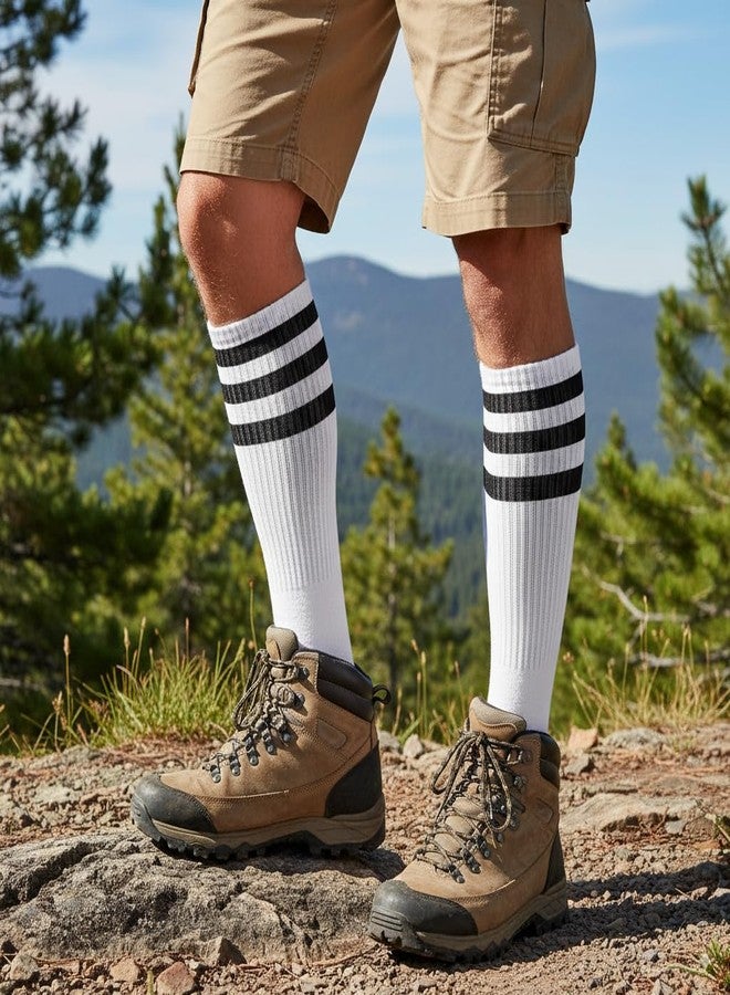 Leotruny Knee High Tube Socks: Over the Calf Retro Socks - Striped Tube Sock for Men Women White Black - Image 3
