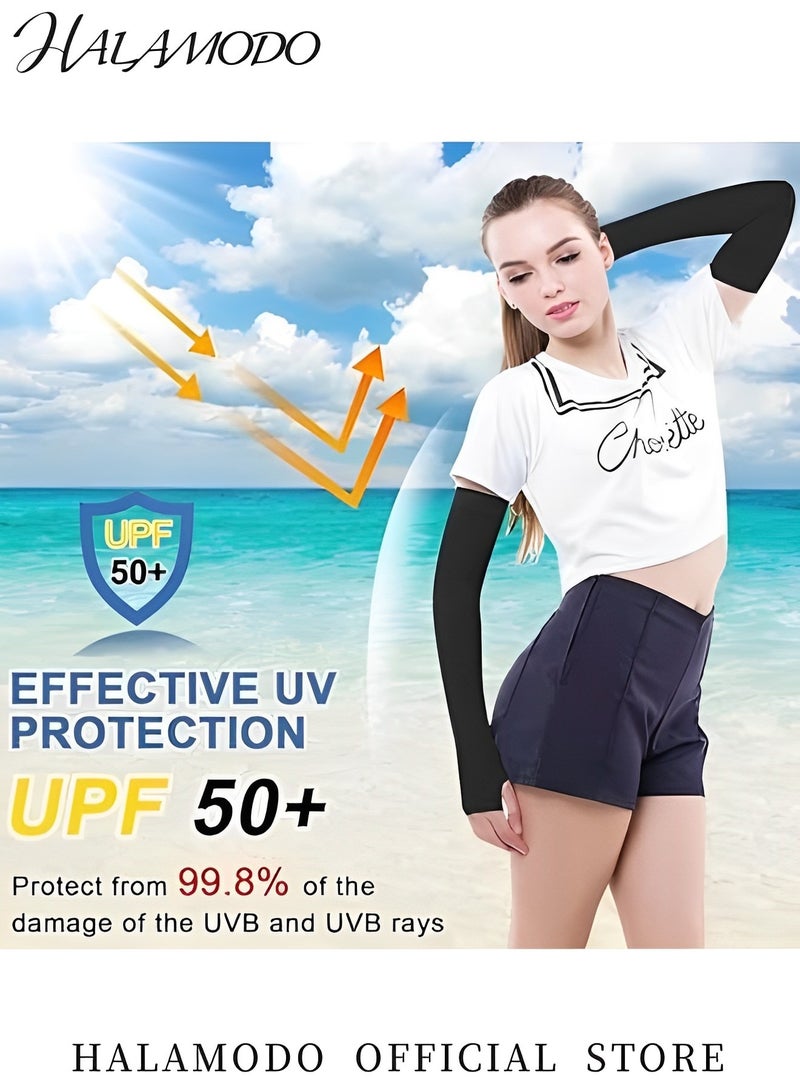 هالامودو أكمام أذرع تبريد الأشعة فوق البنفسجية للجنسين، غطاء حماية من أشعة الشمس فوق البنفسجية، أكمام أذرع مرنة بدون درزات مصنوعة من قماش مريح وجيد التهوية لركوب الدراجات والجولف وساعات طويلة من الرياضة تحت أشعة الشمس - Image 4