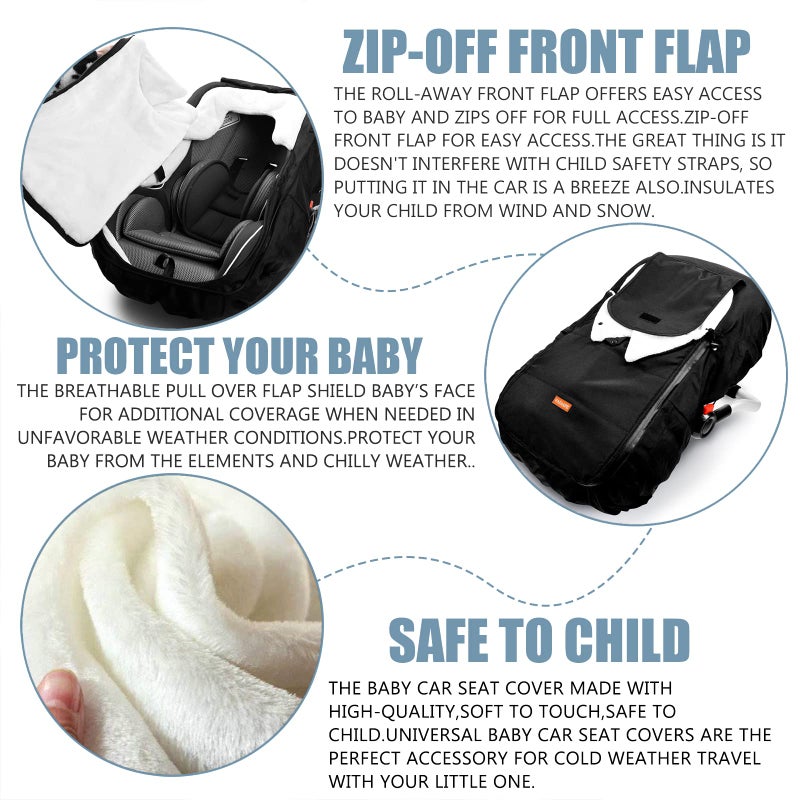 Vaxaape Baby Car Seat Cover,Car Seat Covers for Babies,Winter Protector,Universal Winter Car Seat Cover for Infant Boys Girls,Warm and Cozy,Car Seat Covers for Infant Car Seat(Black) - Image 4