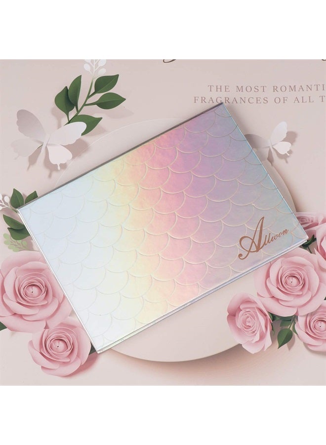 Allwon لوحة مكياج فارغة مغناطيسية على شكل حورية البحر مع مرآة و 30 قطعة ملصقات معدنية لاصقة للظلال والروج والبلاشر وبودرة الوجه (فضي) - Image 2