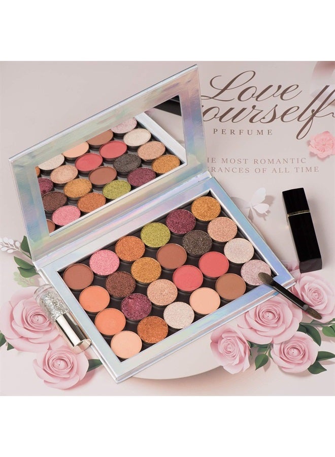 Allwon لوحة مكياج فارغة مغناطيسية على شكل حورية البحر مع مرآة و 30 قطعة ملصقات معدنية لاصقة للظلال والروج والبلاشر وبودرة الوجه (فضي) - Image 1