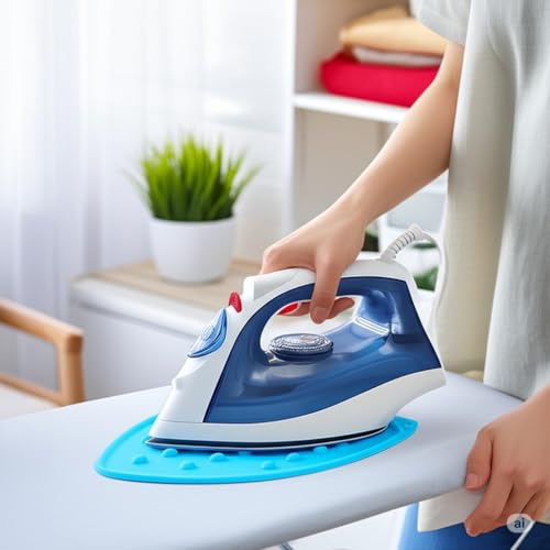 LivingBasics 1 Piece Silicone Heat-Resistant Mat for Steam & Dry Irons | Anti-Slip Ironing Pad for Table, Counter, Bed | Foldable, Waterproof Surface Protector for Travel & Home Use (Blue) - Image 1