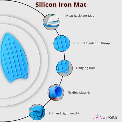LivingBasics 1 Piece Silicone Heat-Resistant Mat for Steam & Dry Irons | Anti-Slip Ironing Pad for Table, Counter, Bed | Foldable, Waterproof Surface Protector for Travel & Home Use (Blue) - Image 3