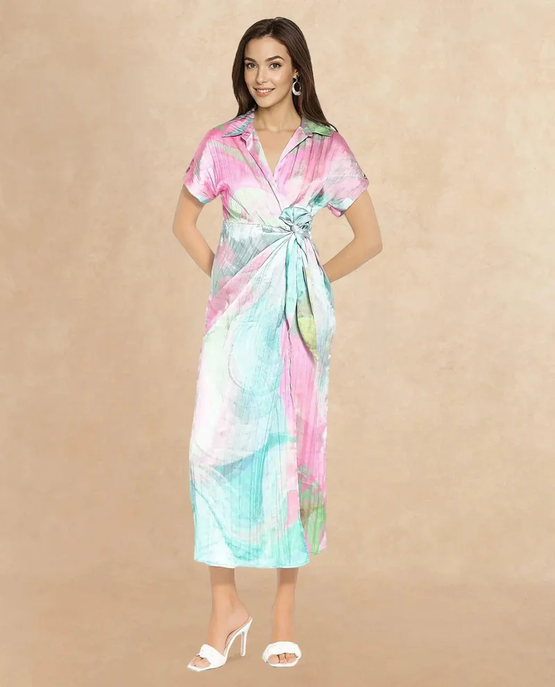 Rareism Women's Maxi Printed Dress With Collar