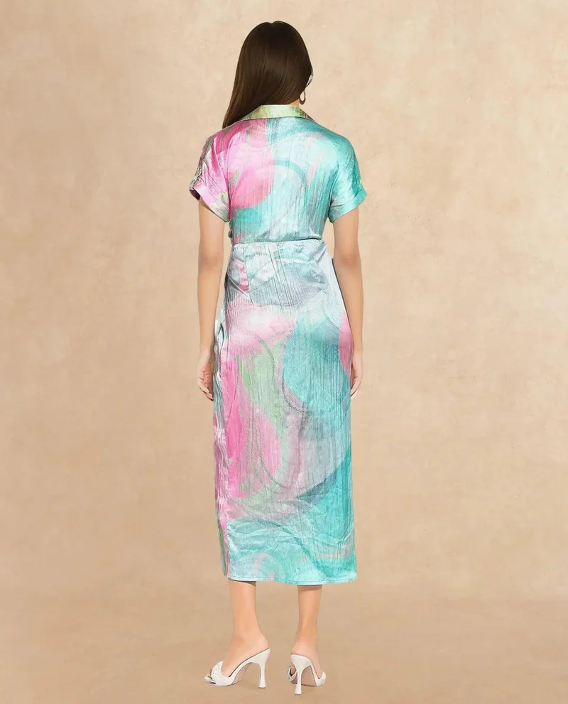 Rareism Women's Maxi Printed Dress With Collar