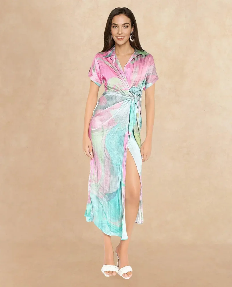 ريريزم Women's Maxi Printed Dress With Collar