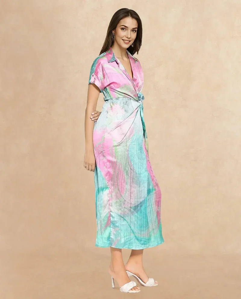Rareism Women's Maxi Printed Dress With Collar